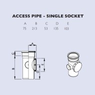 Diagram showing the dimensions of a Brett Martin 110mm push fit soil pipe access