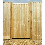 Charlton country wood gate made from feather edge board, shown in garden setting with metal work attached