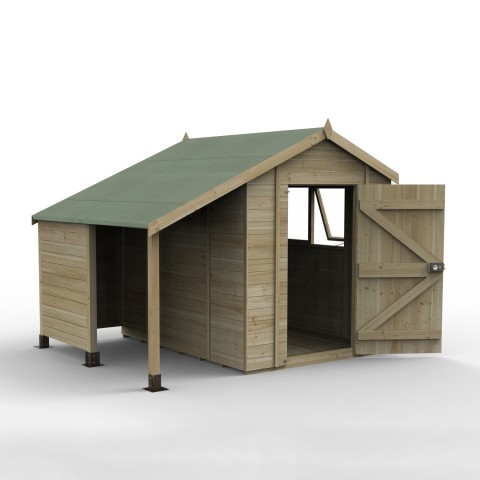 Forest Garden 8x 6 wooden shed with apex roof, log store and 2 windows