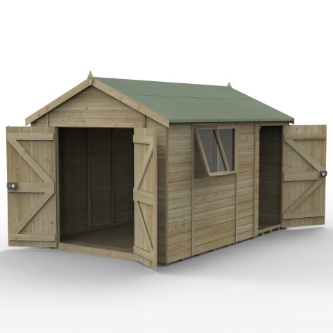 Forest Garden Timberdale 12 x 8 reverse apex double door combo wooden shed