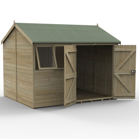 Forest Garden Timberdale 8 x 10 reverse apex shed with double doors and two windows