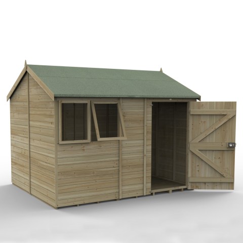 Forest Garden 8 x 10 reverse wooden shed with apex roof and two windows